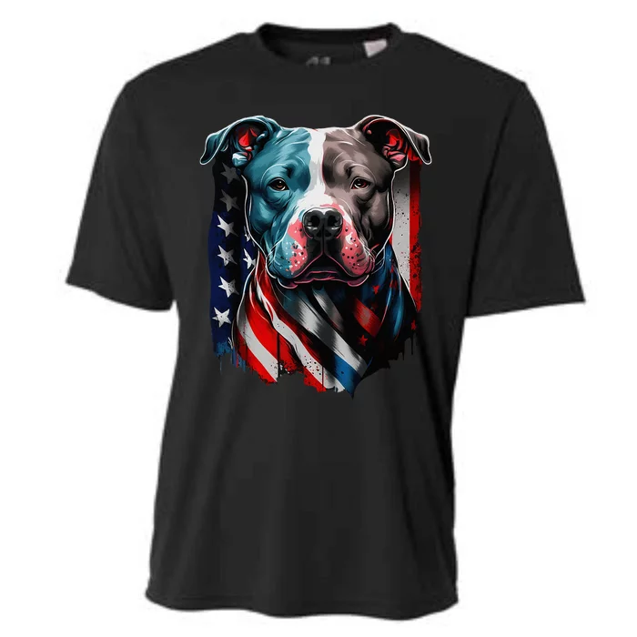 American Pitbull Terrier USA Flag Patriotic Dog Cooling Performance Crew T-Shirt