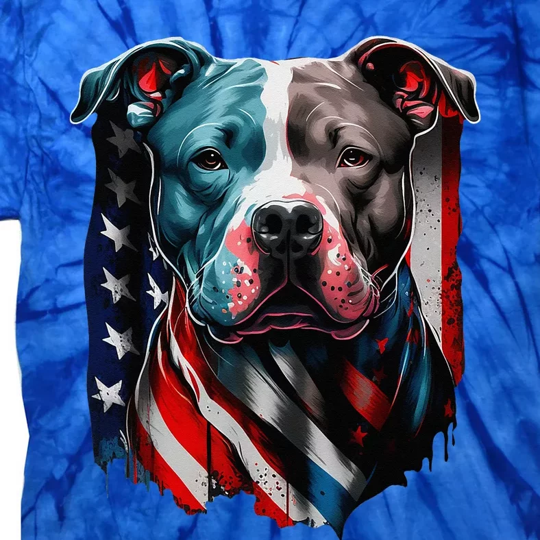 American Pitbull Terrier USA Flag Patriotic Dog Tie-Dye T-Shirt