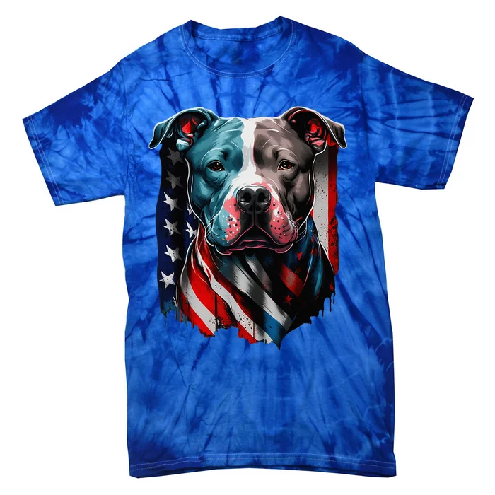 American Pitbull Terrier USA Flag Patriotic Dog Tie-Dye T-Shirt