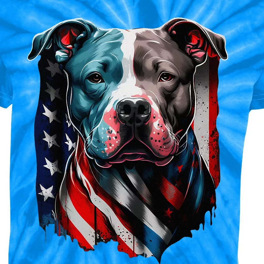 American Pitbull Terrier USA Flag Patriotic Dog Kids Tie-Dye T-Shirt