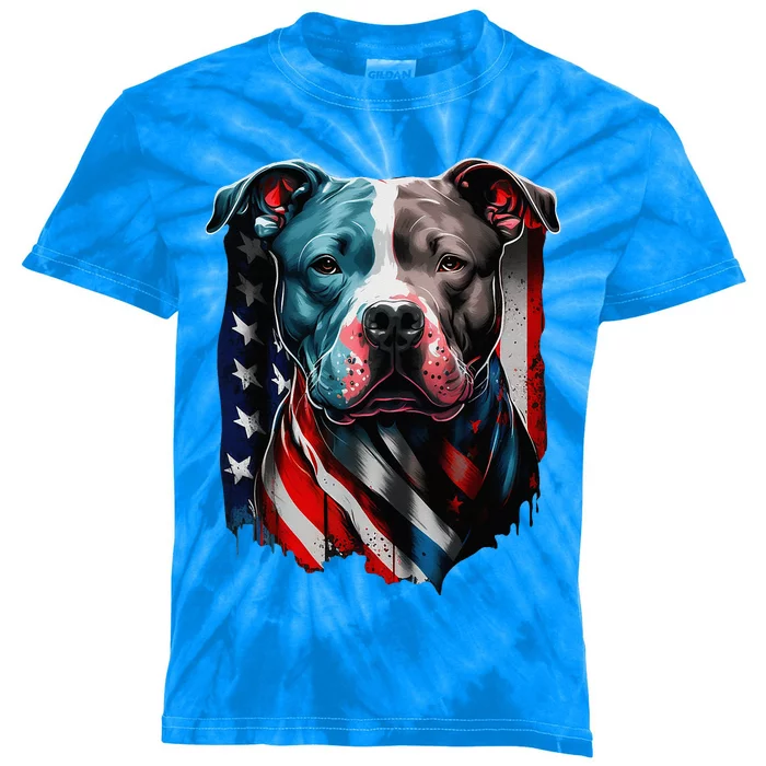 American Pitbull Terrier USA Flag Patriotic Dog Kids Tie-Dye T-Shirt