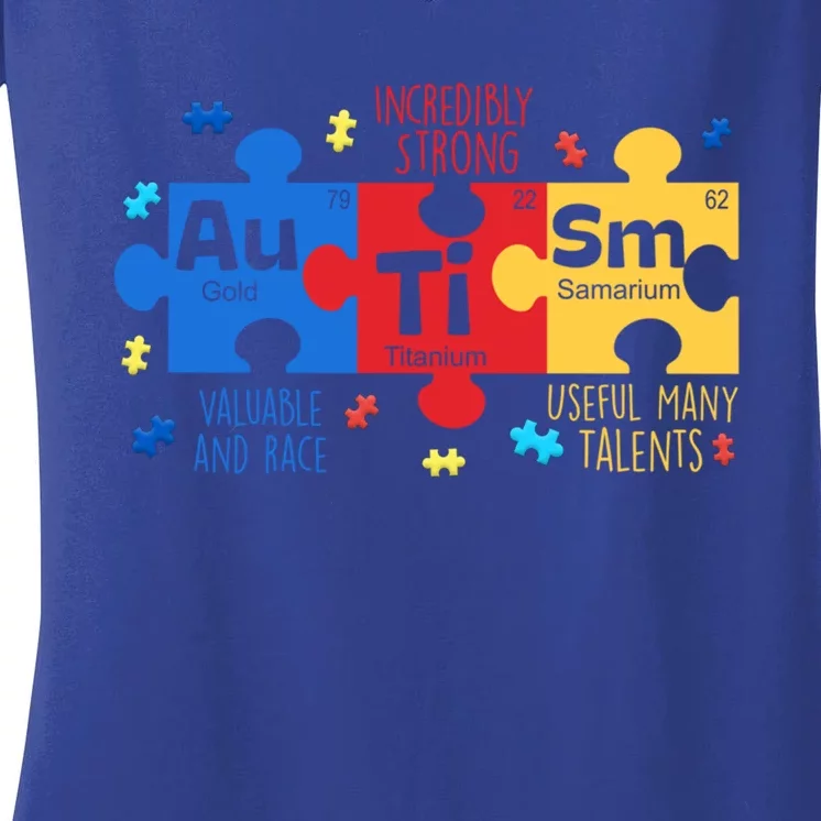 Autism Periodic Table Elets Autism Awareness Gift Women's V-Neck T-Shirt