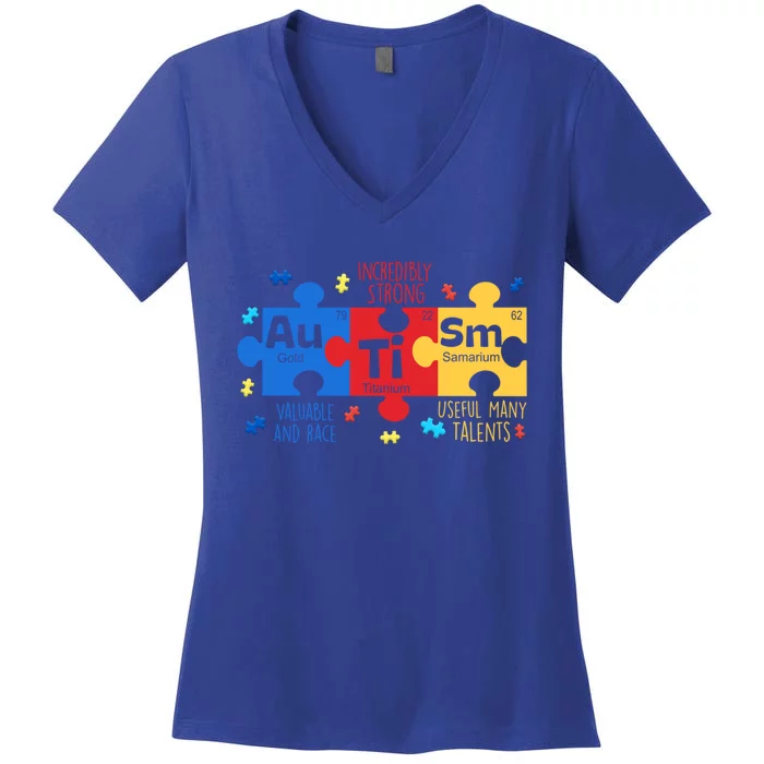 Autism Periodic Table Elets Autism Awareness Gift Women's V-Neck T-Shirt