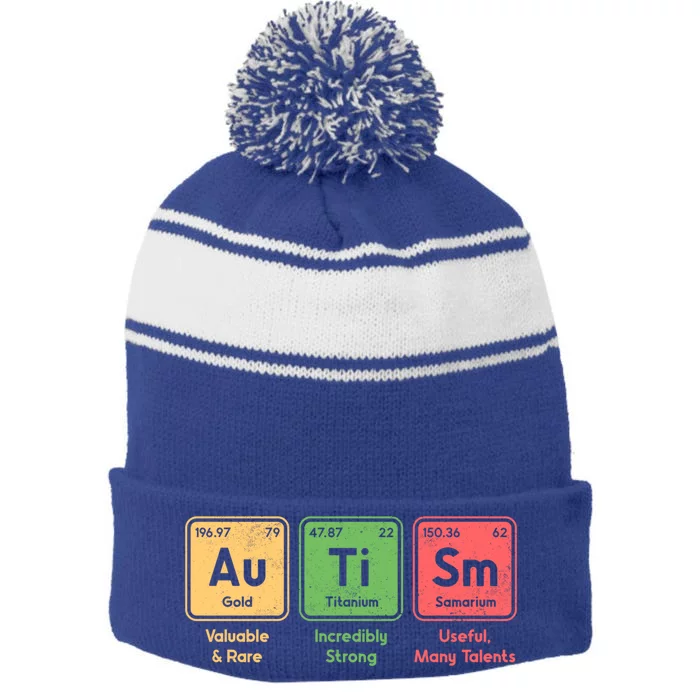 Autism Periodic Table Elets Spelling Autistic Gift Stripe Pom Pom Beanie