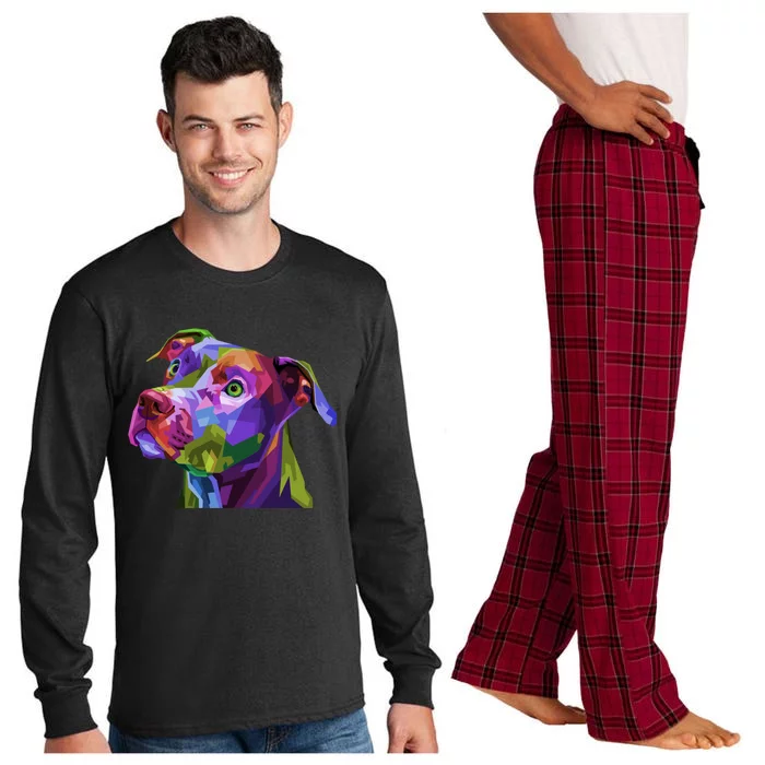 American Pitbull Terrier Pop Art Portrait For Dog Owners Gift Long Sleeve Pajama Set