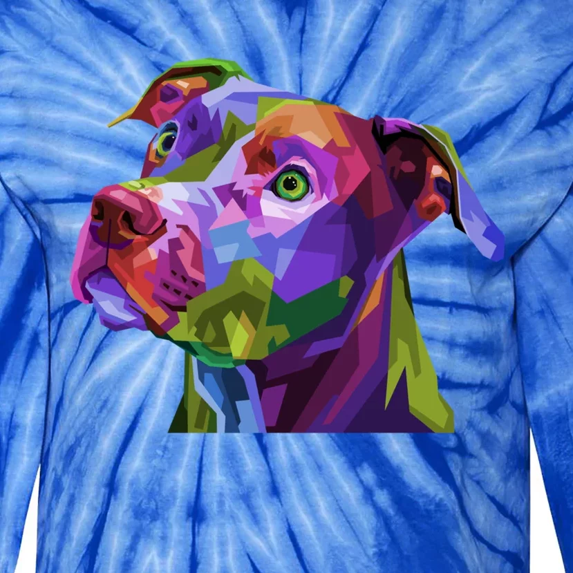 American Pitbull Terrier Pop Art Portrait For Dog Owners Gift Tie-Dye Long Sleeve Shirt