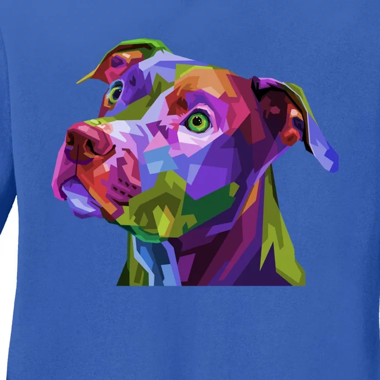 American Pitbull Terrier Pop Art Portrait For Dog Owners Gift Ladies Long Sleeve Shirt