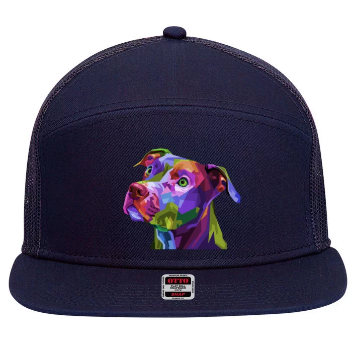 American Pitbull Terrier Pop Art Portrait For Dog Owners Gift 7 Panel Mesh Trucker Snapback Hat