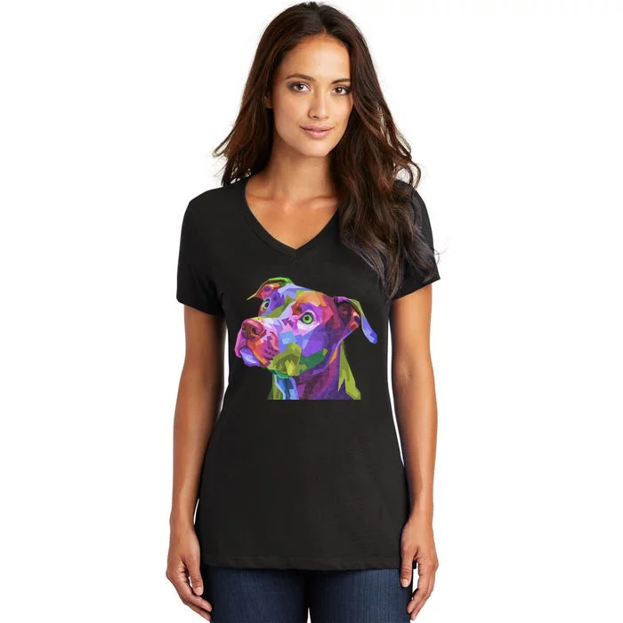 American Pitbull Terrier Pop Art Portrait For Dog Owners Women's V-Neck T-Shirt