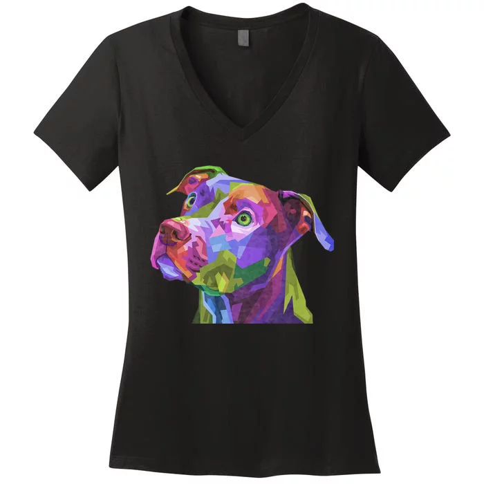 American Pitbull Terrier Pop Art Portrait For Dog Owners Women's V-Neck T-Shirt