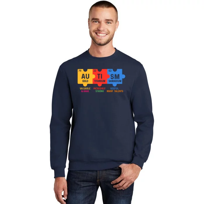 Autism Periodic Table Elements Gold Titanium Samarium Autism Awareness Tall Sweatshirt