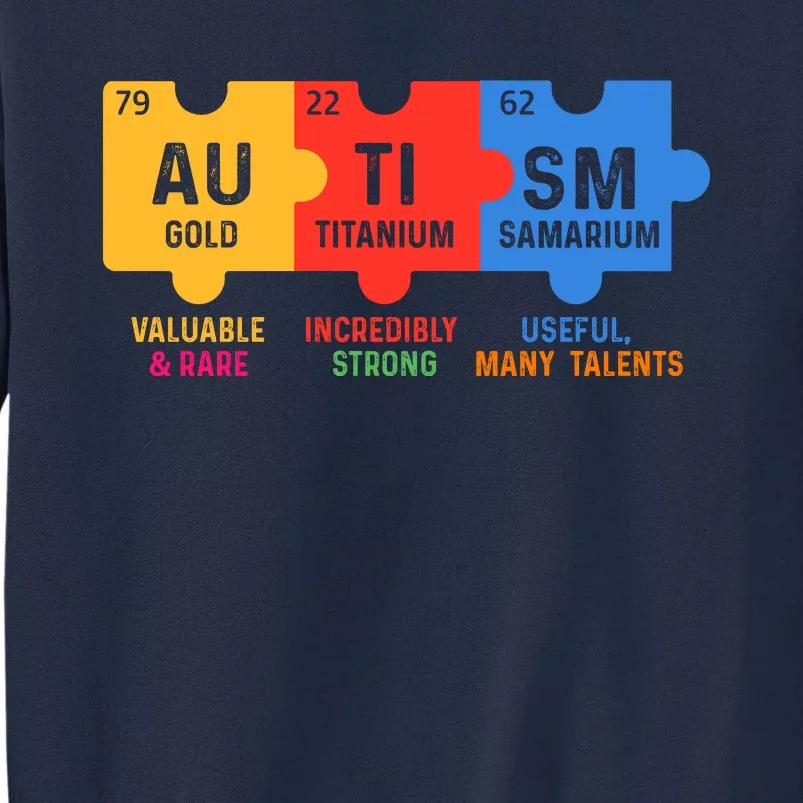 Autism Periodic Table Elements Gold Titanium Samarium Autism Awareness Tall Sweatshirt