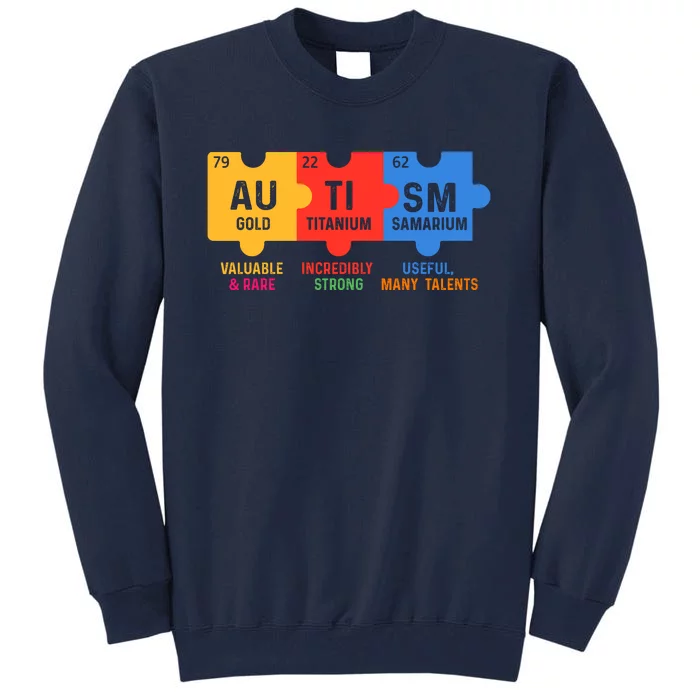 Autism Periodic Table Elements Gold Titanium Samarium Autism Awareness Tall Sweatshirt