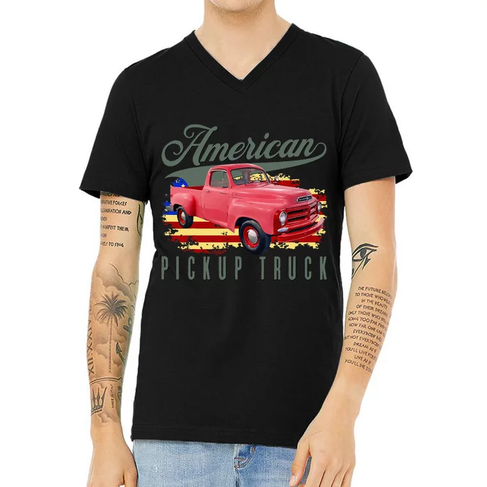 American Pickup Truck Adults Teens V-Neck T-Shirt