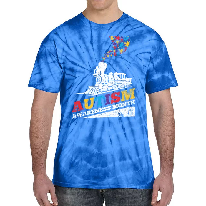 Autism Puzzle Train Toy Gift Support Autism Awareness Great Gift Tie-Dye T-Shirt