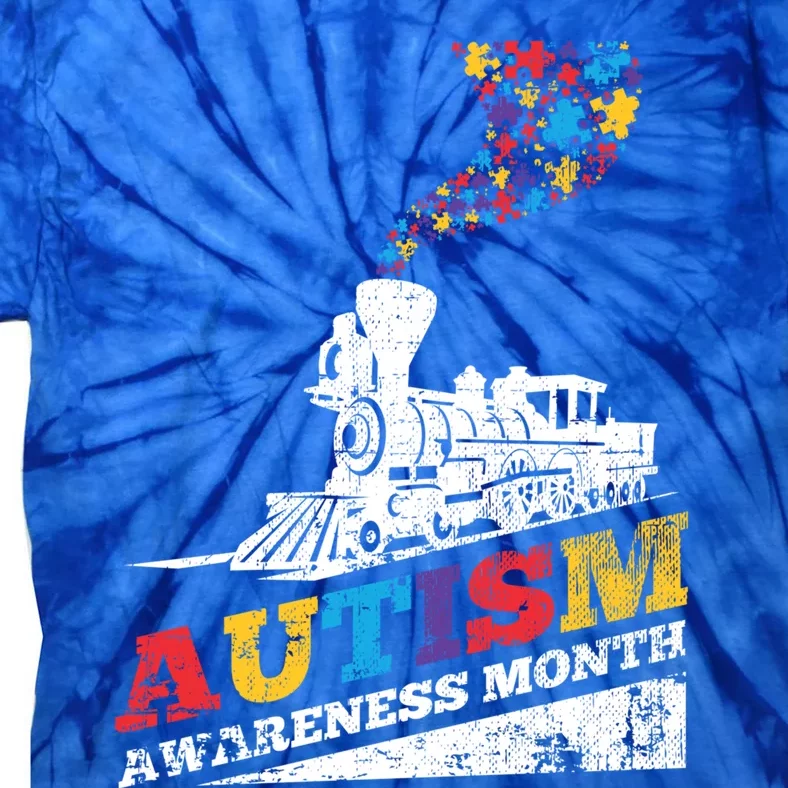 Autism Puzzle Train Toy Gift Support Autism Awareness Great Gift Tie-Dye T-Shirt