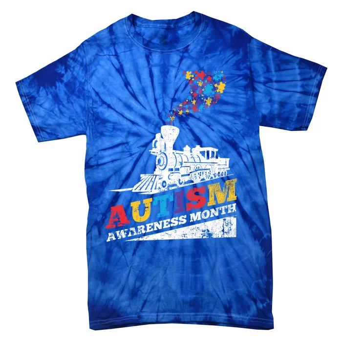 Autism Puzzle Train Toy Gift Support Autism Awareness Great Gift Tie-Dye T-Shirt