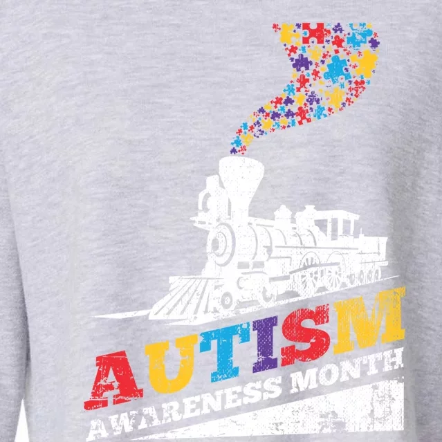 Autism Puzzle Train Toy Gift Support Autism Awareness Great Gift Cropped Pullover Crew