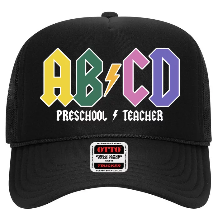 ABCD Preschool Teacher Rock And Roll High Crown Mesh Trucker Hat