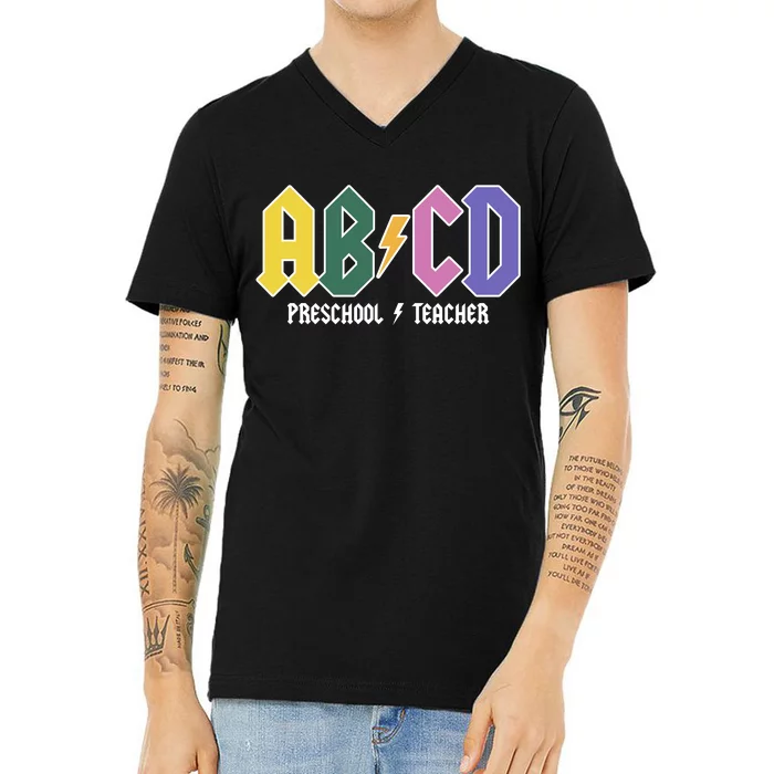 ABCD Preschool Teacher Rock And Roll V-Neck T-Shirt