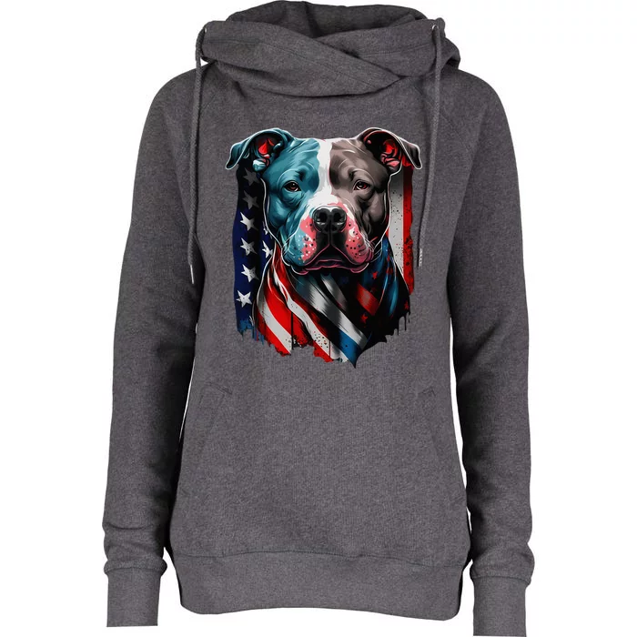 American Pitbull Terrier Usa Flag Patriotic Dog Womens Funnel Neck Pullover Hood