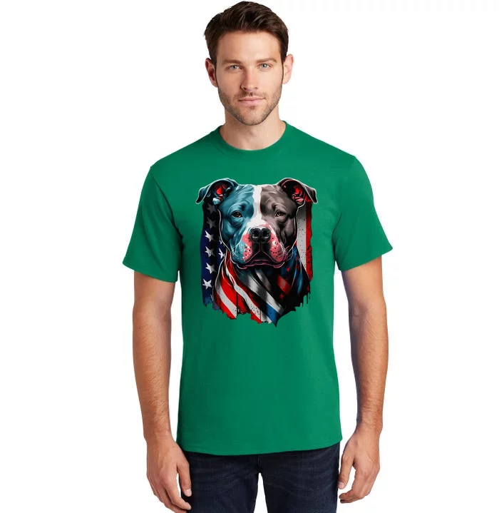 American Pitbull Terrier Usa Flag Patriotic Dog Tall T-Shirt