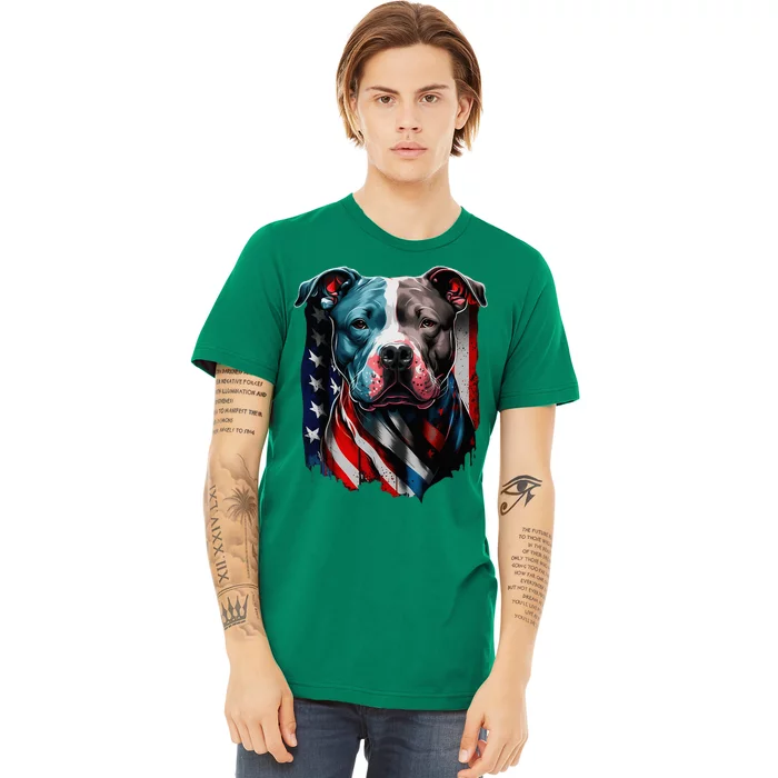 American Pitbull Terrier Usa Flag Patriotic Dog Premium T-Shirt