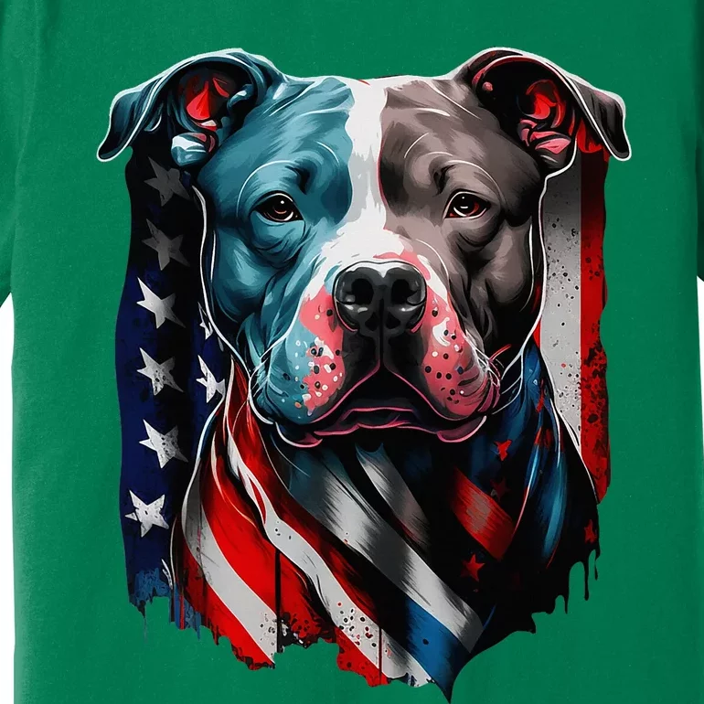 American Pitbull Terrier Usa Flag Patriotic Dog Premium T-Shirt