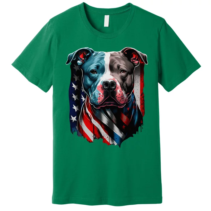 American Pitbull Terrier Usa Flag Patriotic Dog Premium T-Shirt