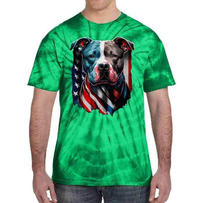 American Pitbull Terrier Usa Flag Patriotic Dog Tie-Dye T-Shirt