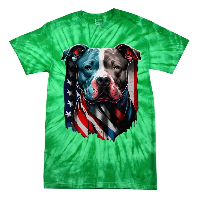 American Pitbull Terrier Usa Flag Patriotic Dog Tie-Dye T-Shirt