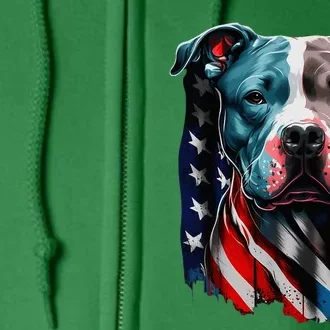 American Pitbull Terrier Usa Flag Patriotic Dog Full Zip Hoodie