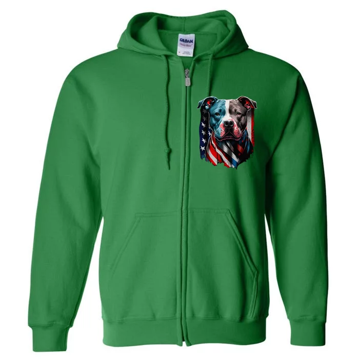 American Pitbull Terrier Usa Flag Patriotic Dog Full Zip Hoodie