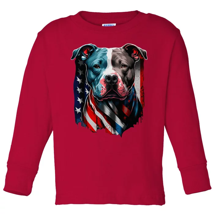 American Pitbull Terrier Usa Flag Patriotic Dog Toddler Long Sleeve Shirt