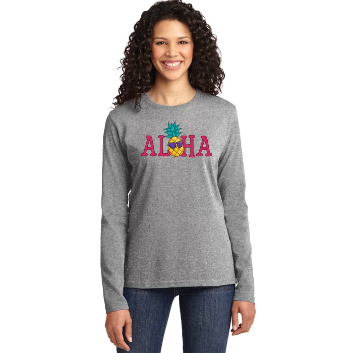 Aloha Pineapple Tropical Cute Ladies Long Sleeve Shirt