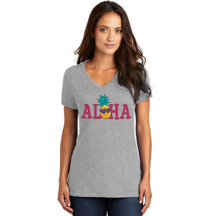 Aloha Pineapple Tropical Cute Women's V-Neck T-Shirt