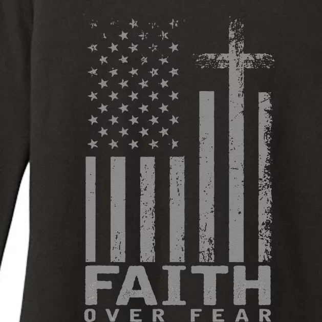 America Pride Us Flag Faith Over Fear Prayer Womens CVC Long Sleeve Shirt