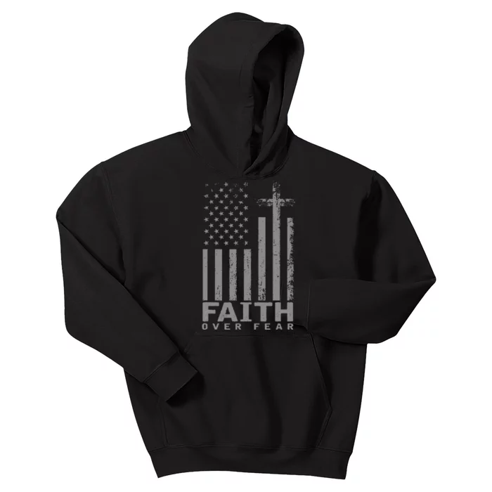 America Pride Us Flag Faith Over Fear Prayer Kids Hoodie