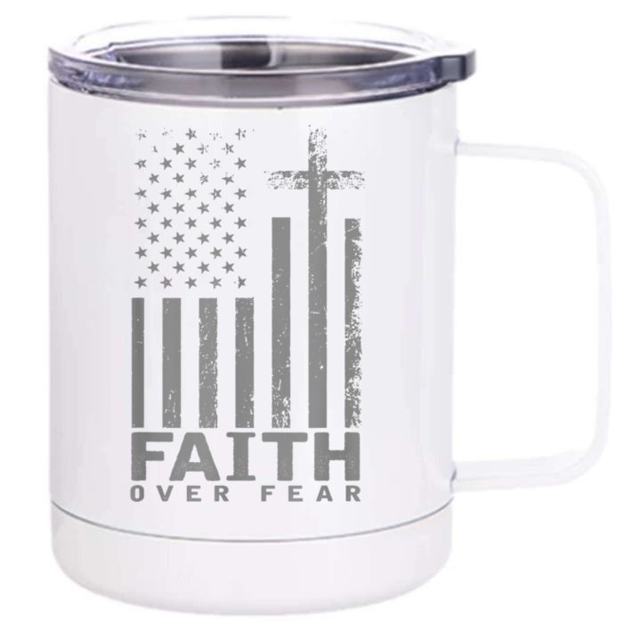 America Pride US Flag Faith Over Fear Prayer Front & Back 12oz Stainless Steel Tumbler Cup