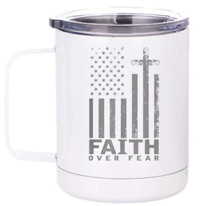 America Pride US Flag Faith Over Fear Prayer Front & Back 12oz Stainless Steel Tumbler Cup