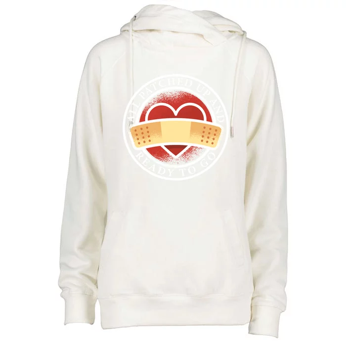 All Patched Up And Ready To Go Heart Attack Survivor Gift Womens Funnel Neck Pullover Hood