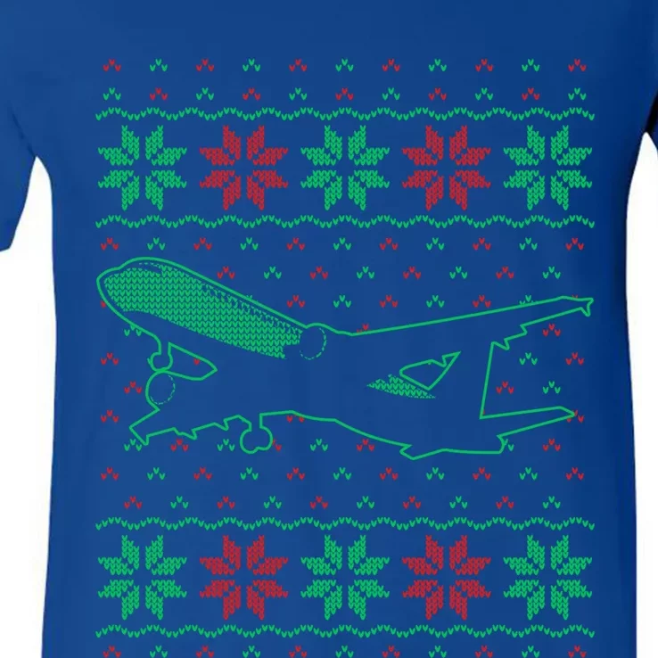 Aircrew Pilot Ugly Aviation Christmas Airplane Matching Gift V-Neck T-Shirt