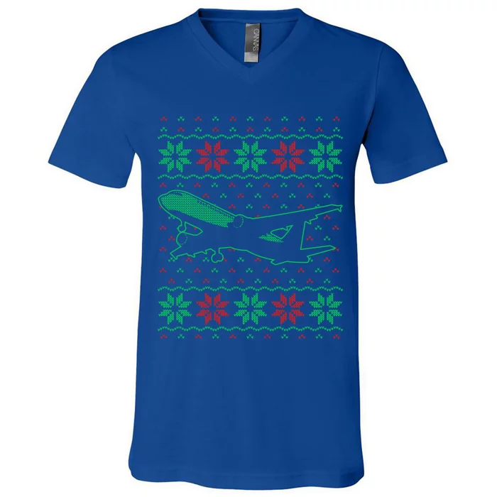 Aircrew Pilot Ugly Aviation Christmas Airplane Matching Gift V-Neck T-Shirt