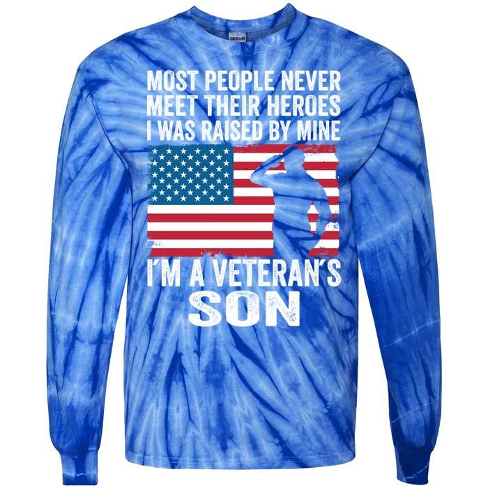 American Proud Veteran Son Veterans Day Memorial Day Funny Gift Tie-Dye Long Sleeve Shirt