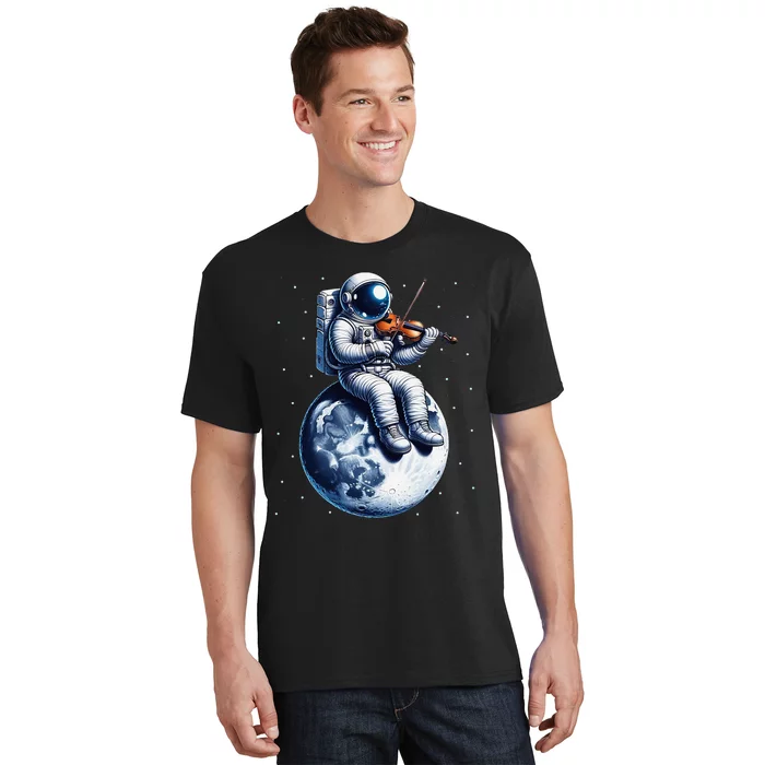 Astronaut Playing Violin On Moon Space Music Lover Novelty T-Shirt