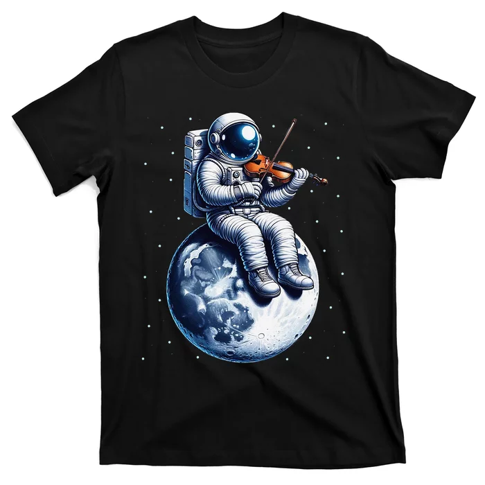 Astronaut Playing Violin On Moon Space Music Lover Novelty T-Shirt