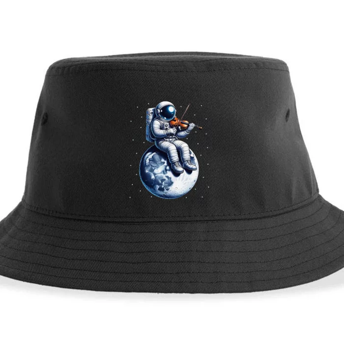 Astronaut Playing Violin On Moon Space Music Lover Novelty Sustainable Bucket Hat