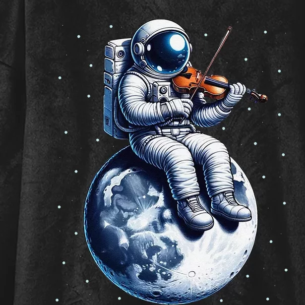 Astronaut Playing Violin On Moon Space Music Lover Novelty Hooded Wearable Blanket