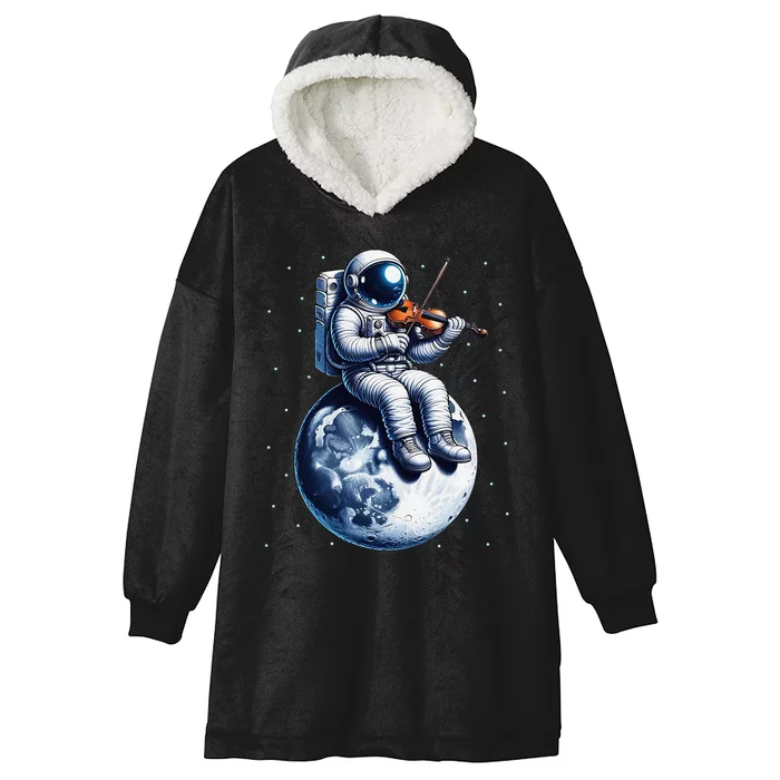 Astronaut Playing Violin On Moon Space Music Lover Novelty Hooded Wearable Blanket