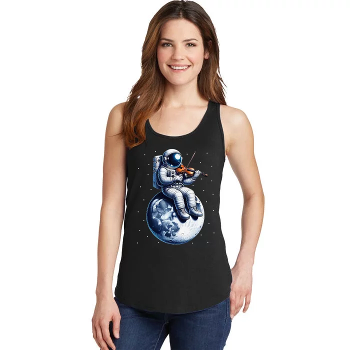 Astronaut Playing Violin On Moon Space Music Lover Novelty Ladies Essential Tank